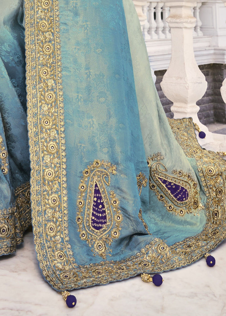 Grey Blue Crepe Silk Saree