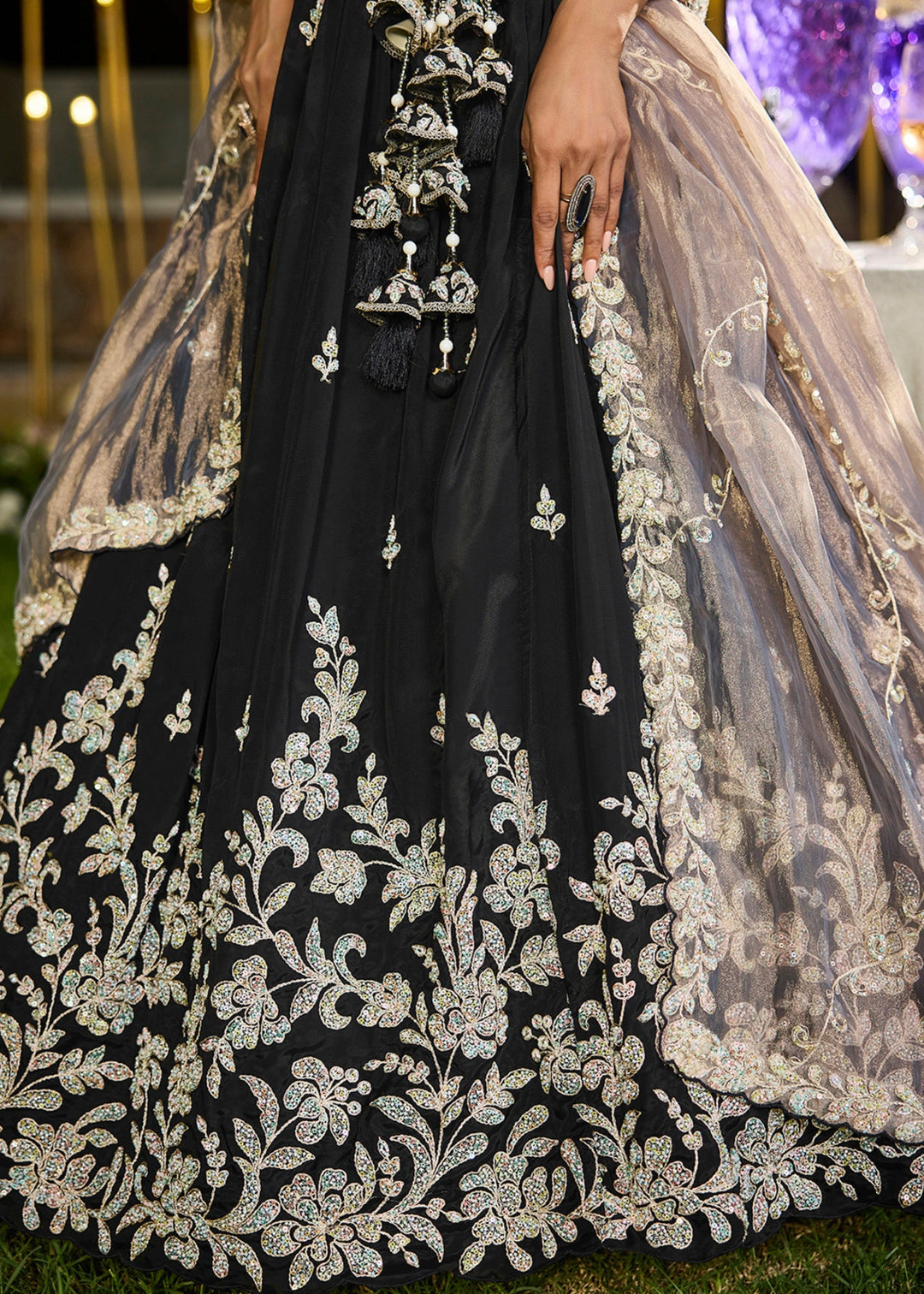 Black Satin Silk Lehenga Choli