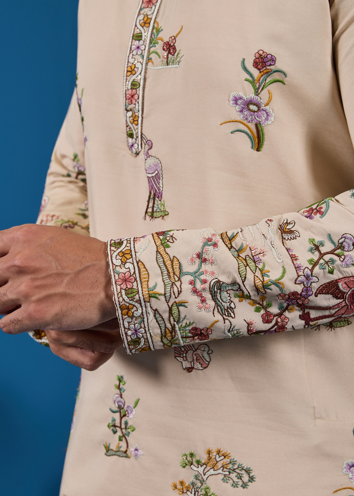 Almond Beige Mens Wear Kurta with Pant