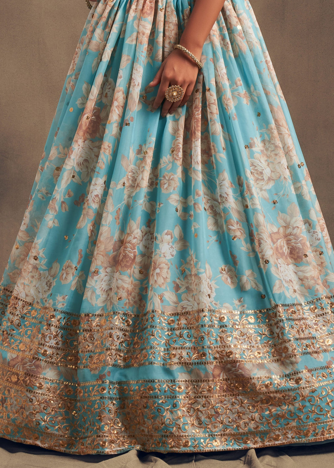 Sky Blue Organza Lehenga with Dupatta