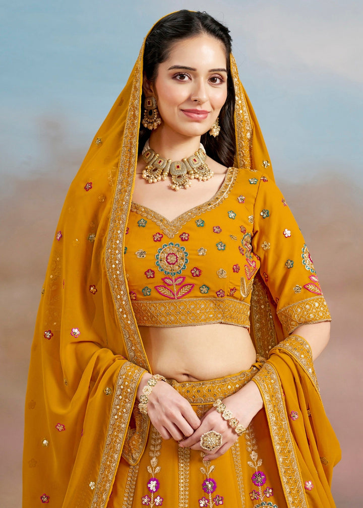 Yellow Georgette Lehenga With Dupatta