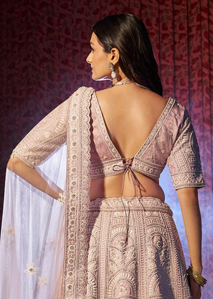 Lilac Thread Work Silk Lehenga