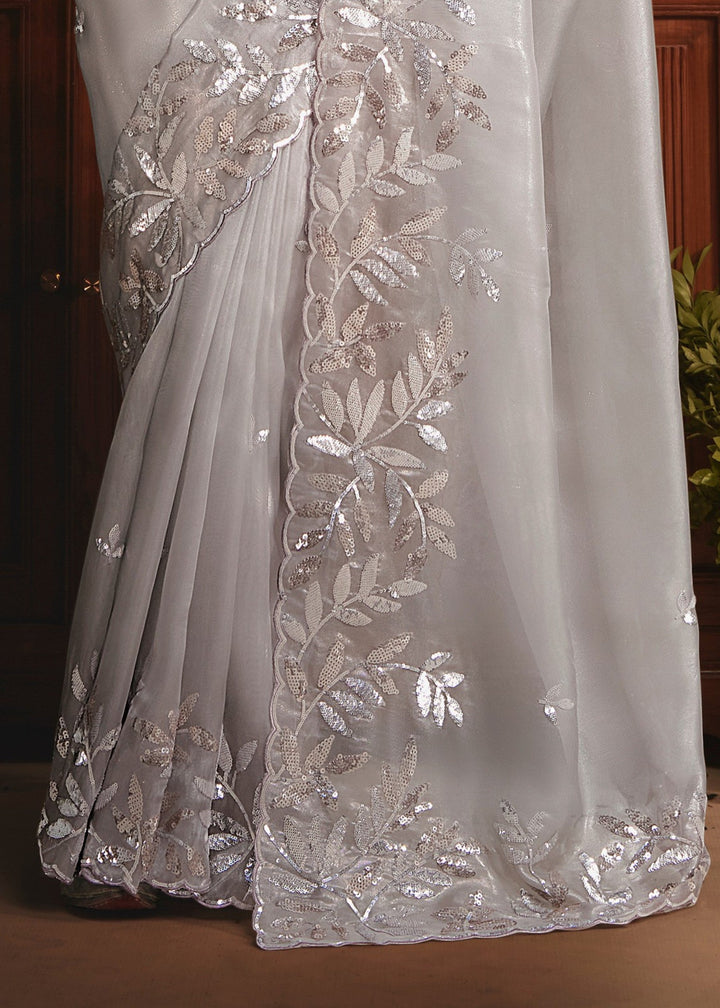 Soft Grey Tissue Organza Silk Saree