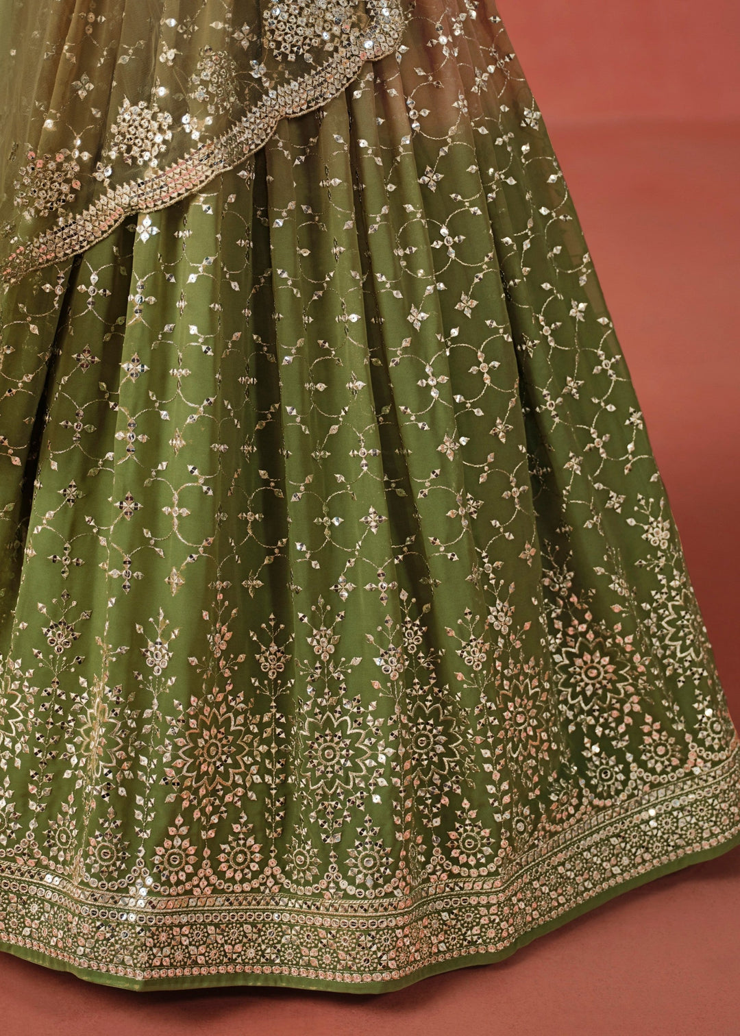 Mehndi Sequins Zari Embroidered Work Georgette Lehenga