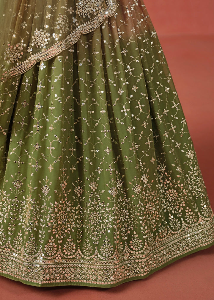 Mehndi Sequins Zari Embroidered Work Georgette Lehenga