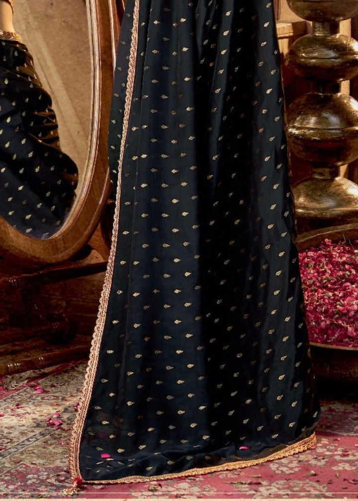 Black Viscose Crepe Silk Saree