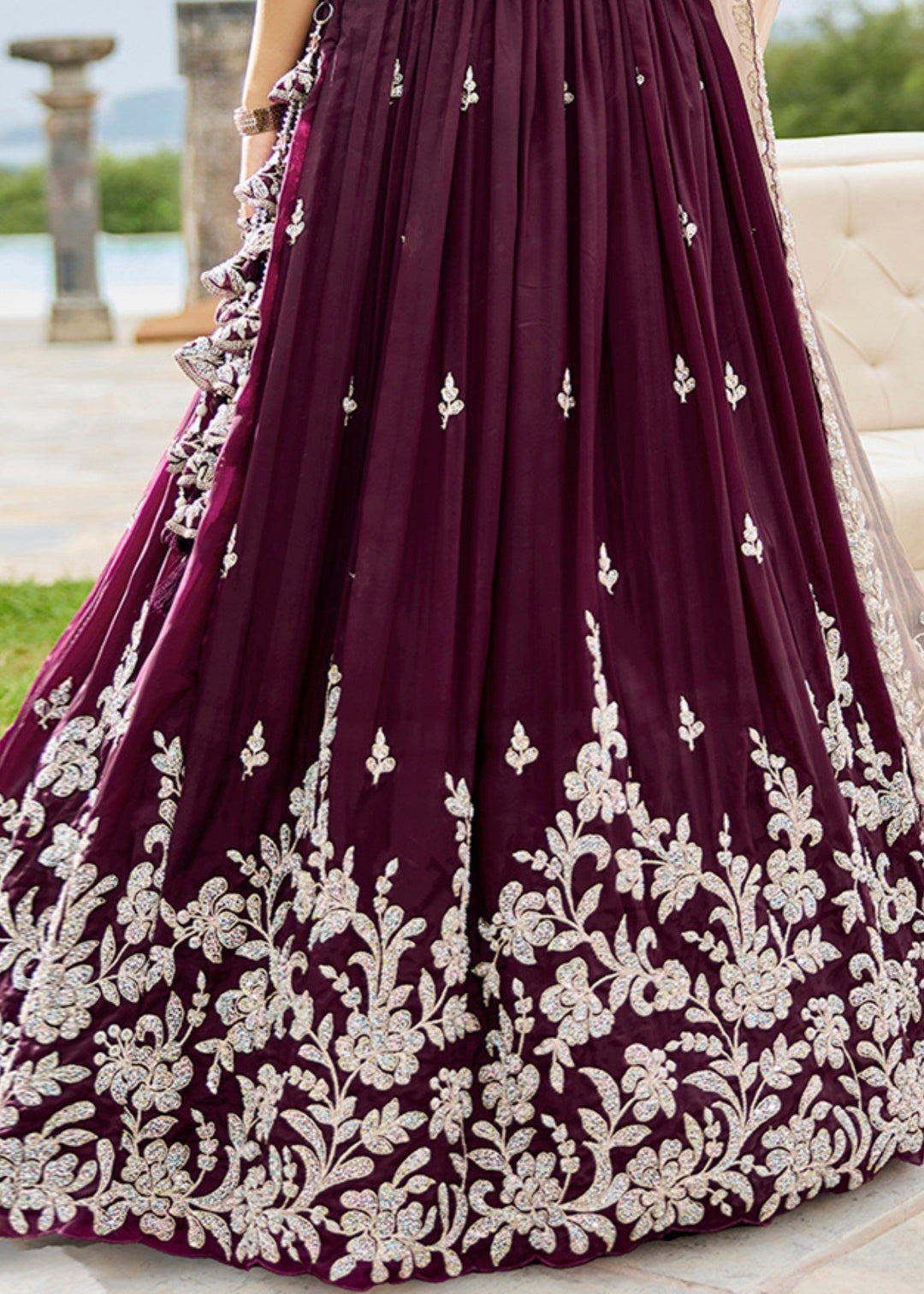 Wine Satin Silk Lehenga Choli
