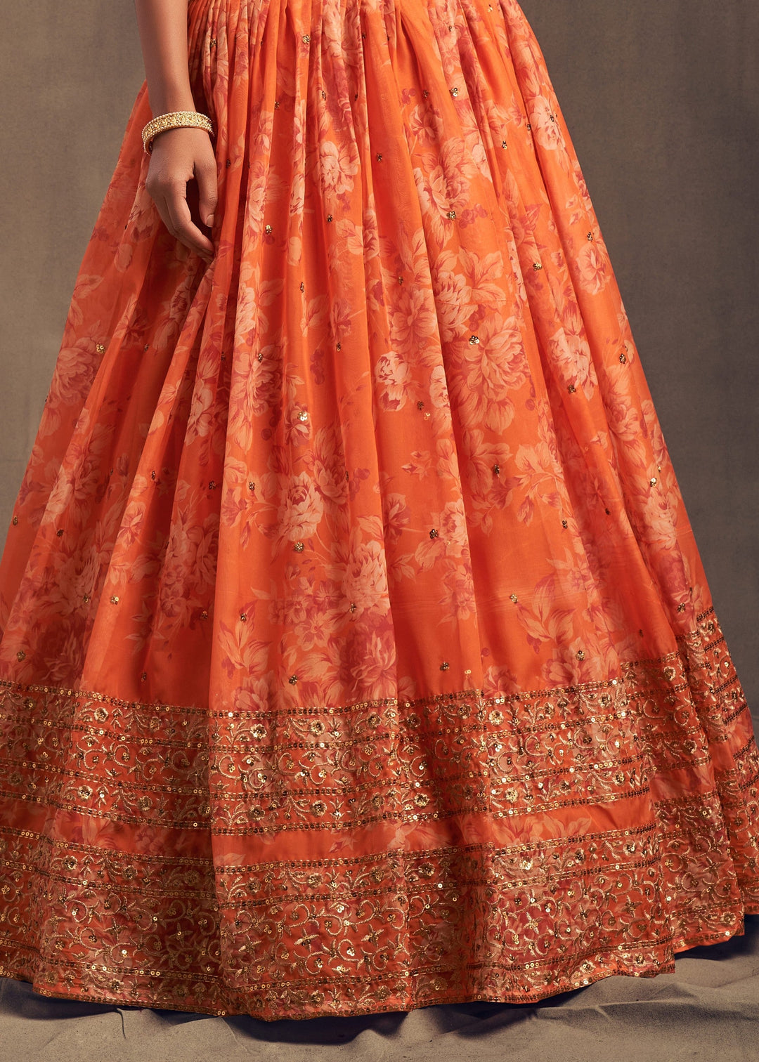 Orange Organza Lehenga with Dupatta