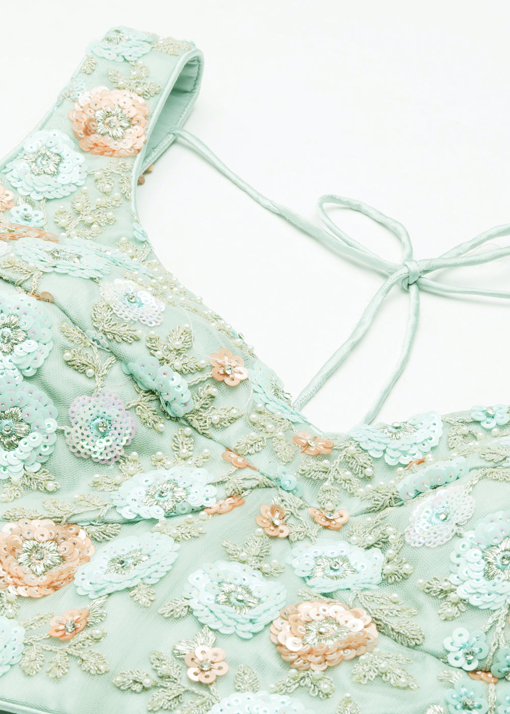 Shades Of Green Net Lehenga Choli with Sequins & Zarkan Embroidery work