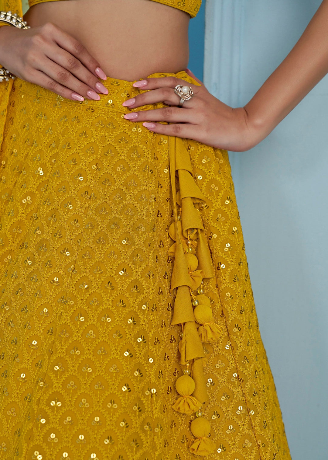 Yellow Georgette Lehenga With Dupatta