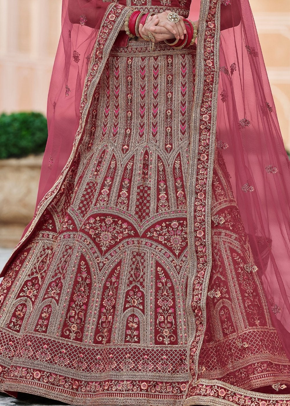 Maroon Red Velvet Lehenga Choli Having Heavy Embroidery & Hand work: Bridal Edition