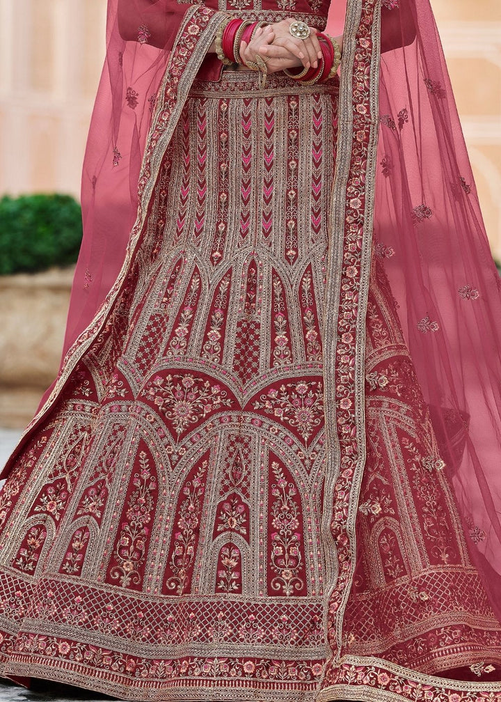 Maroon Red Velvet Lehenga Choli Having Heavy Embroidery & Hand work: Bridal Edition