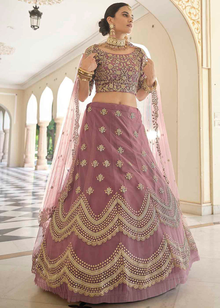 Plum Purple Soft Net Lehenga Choli with Dori & Sequins work