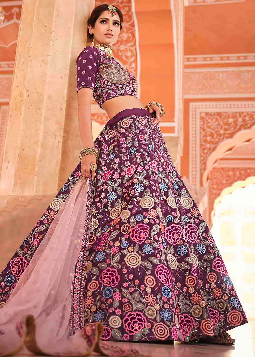 Rasin Purple Crepe Lehenga Choli