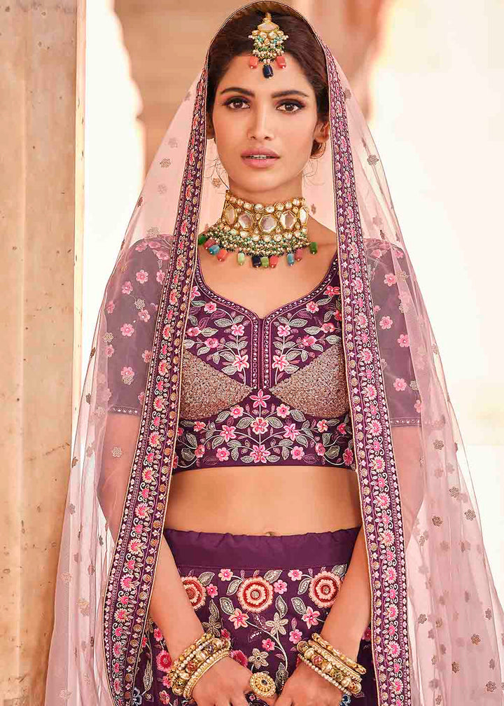 Rasin Purple Crepe Lehenga Choli