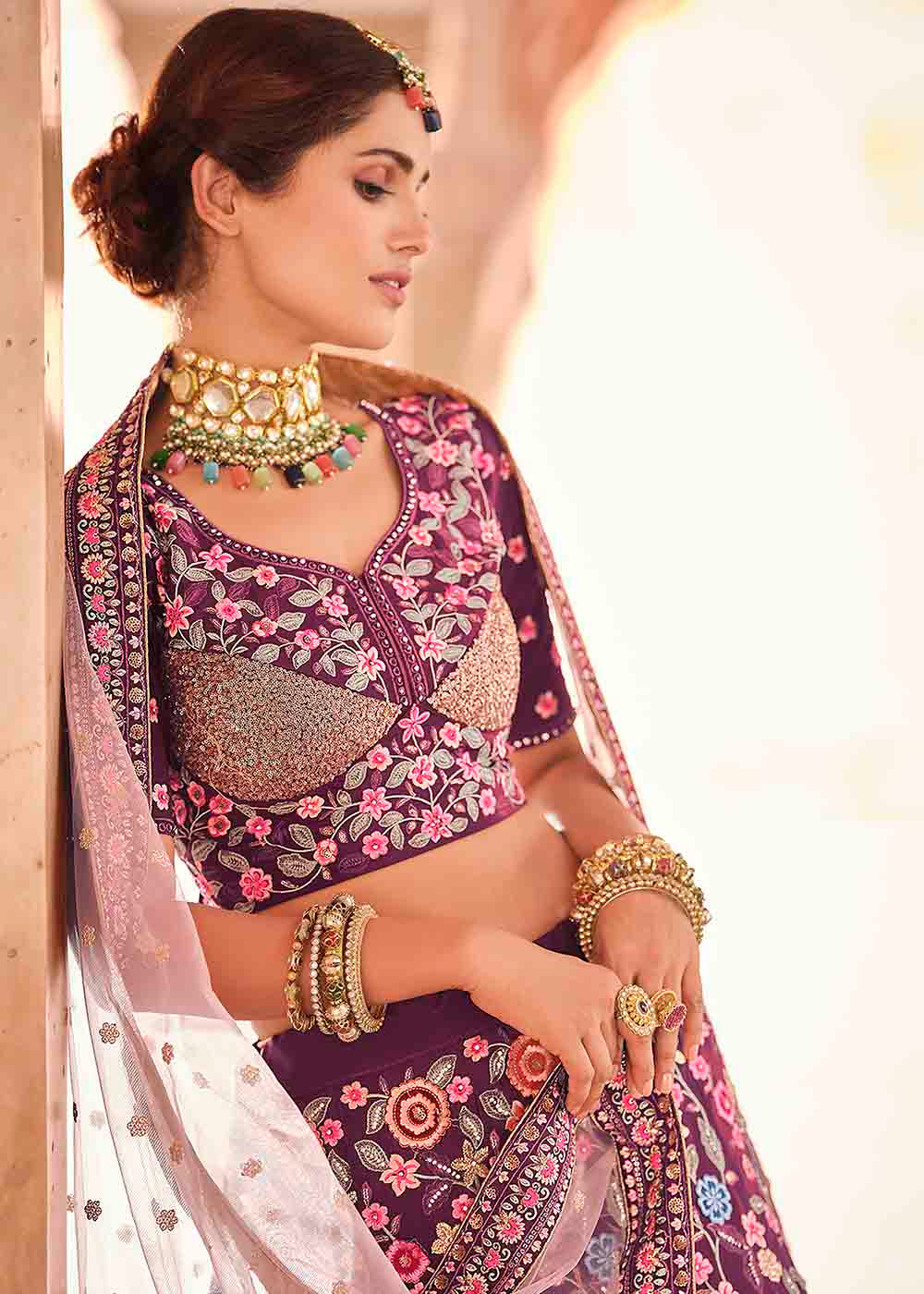 Rasin Purple Crepe Lehenga Choli