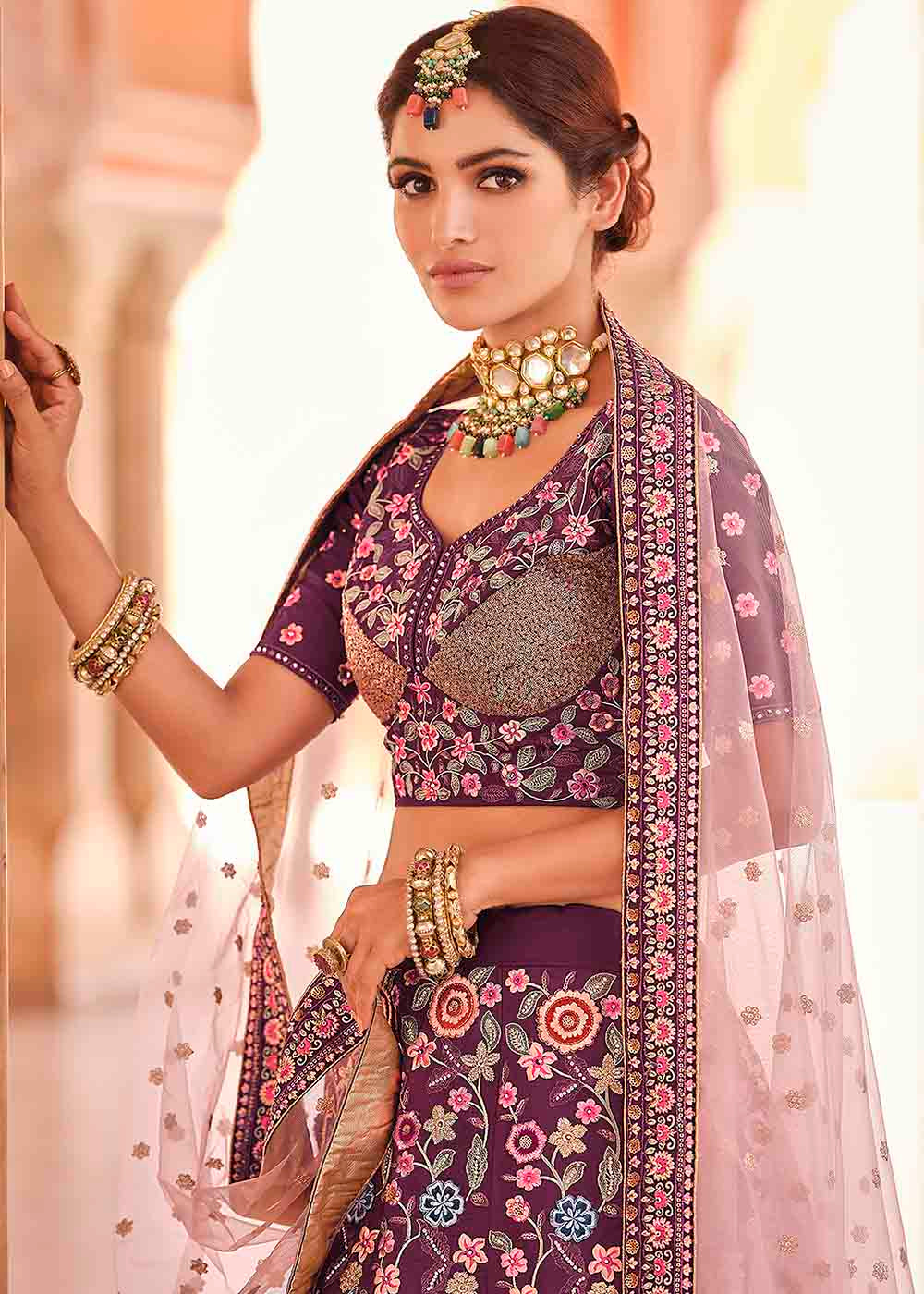 Rasin Purple Crepe Lehenga Choli