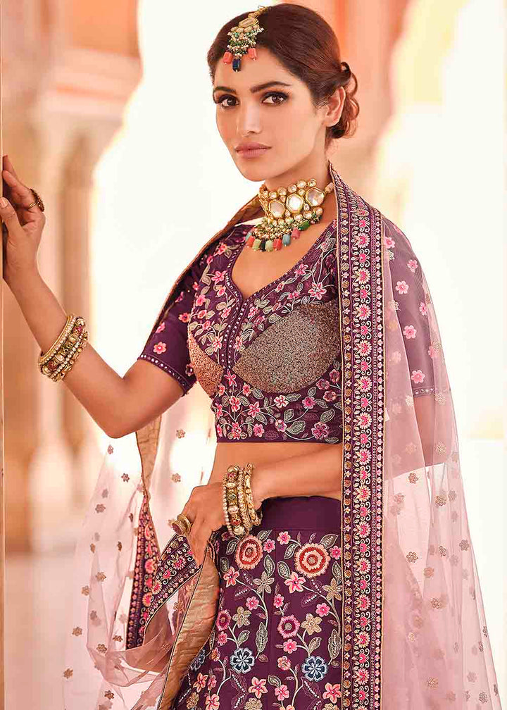 Rasin Purple Crepe Lehenga Choli