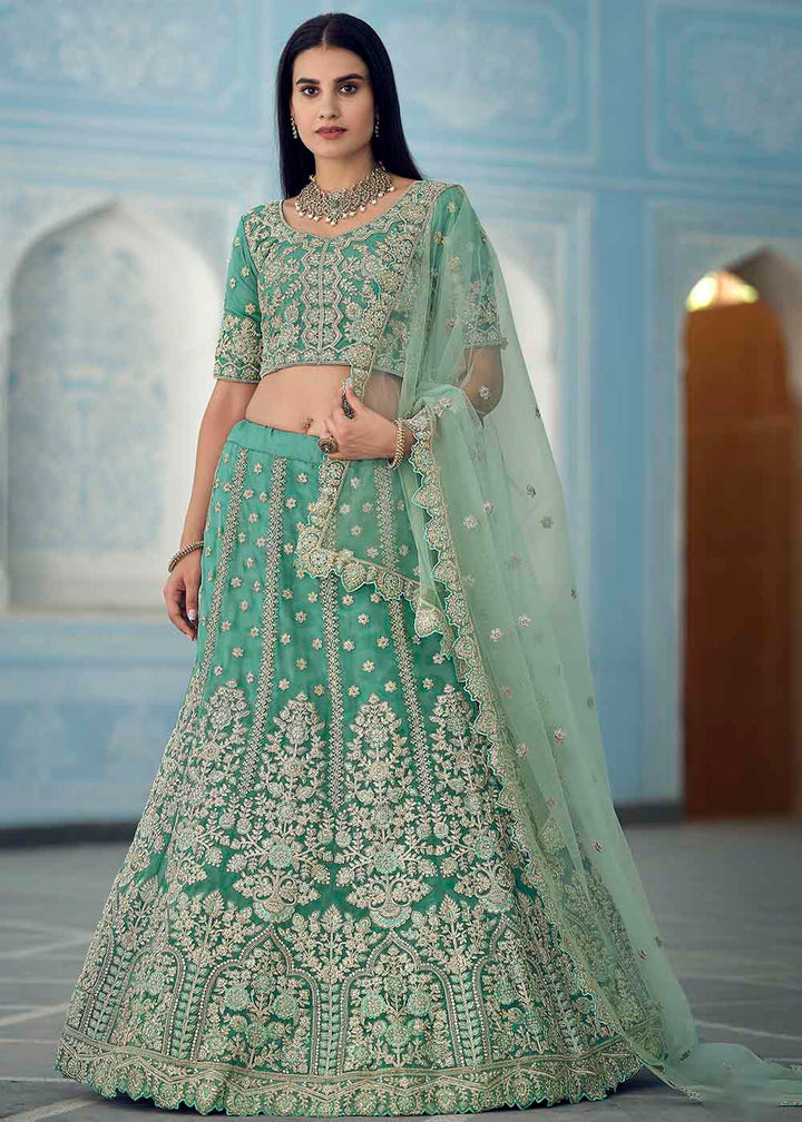 Turquoise Green Organza Lehenga Choli