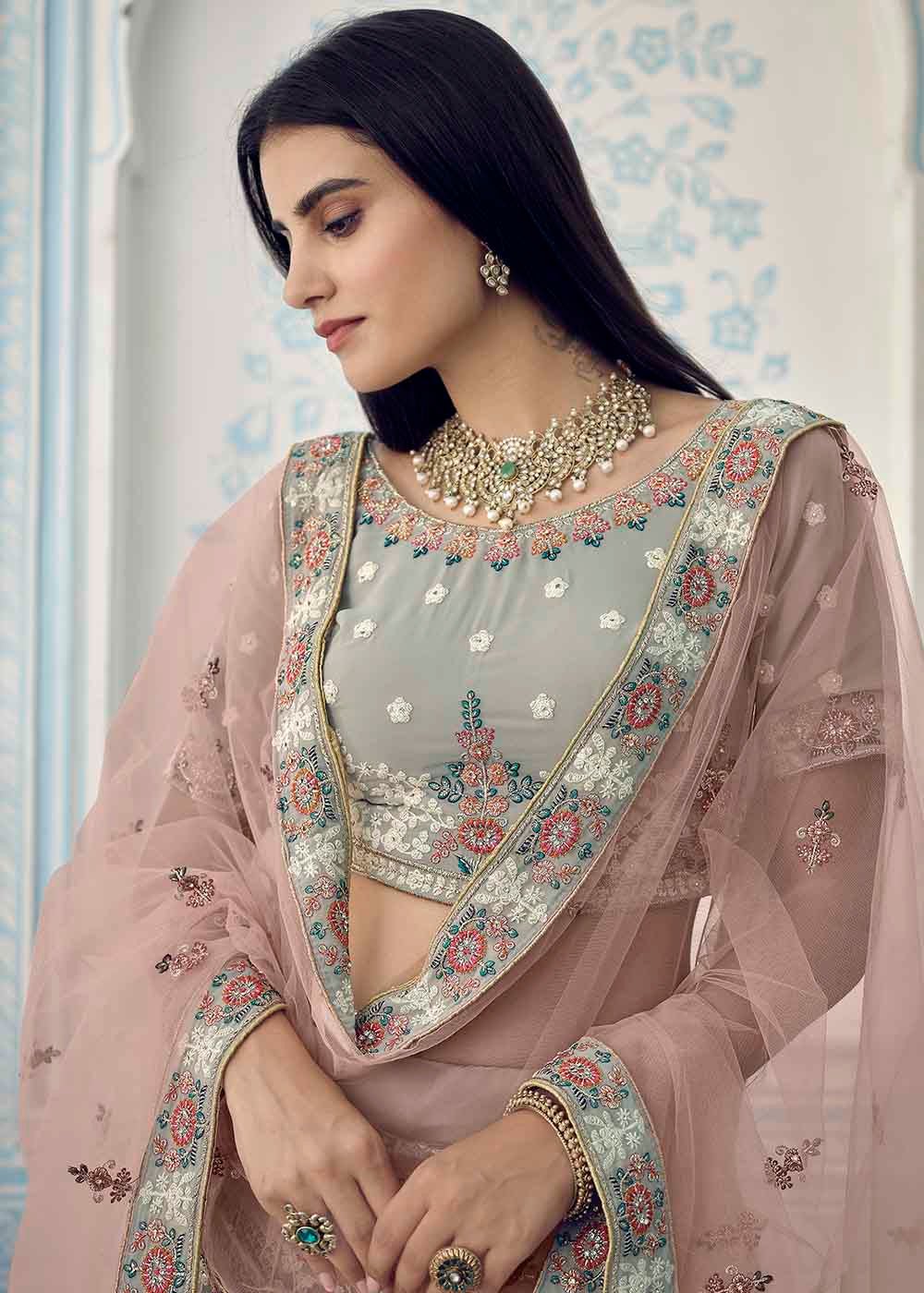 Pewter Grey Georgette Lehenga Choli