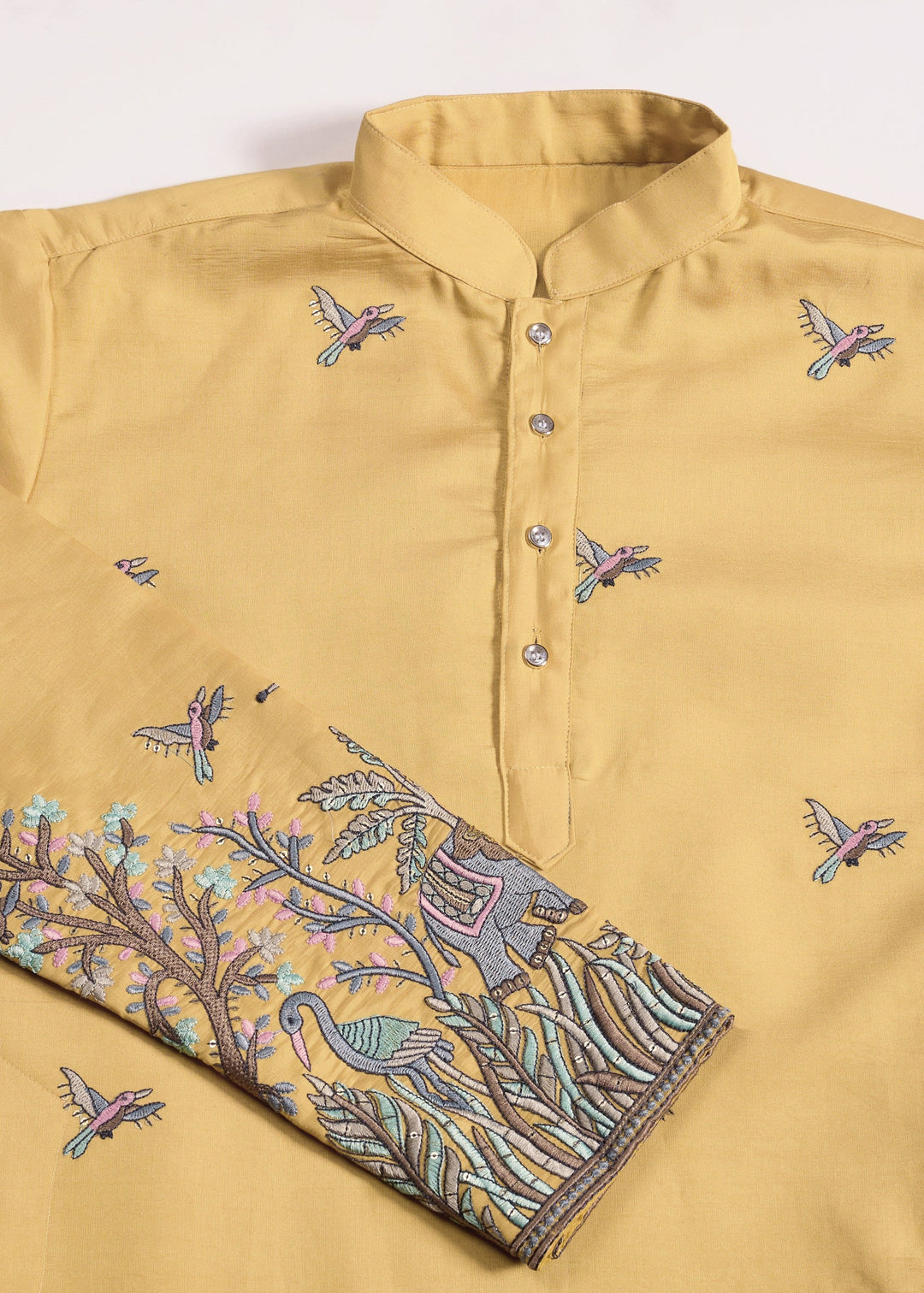 Mustard Yellow Mens Silk Kurta with Pant