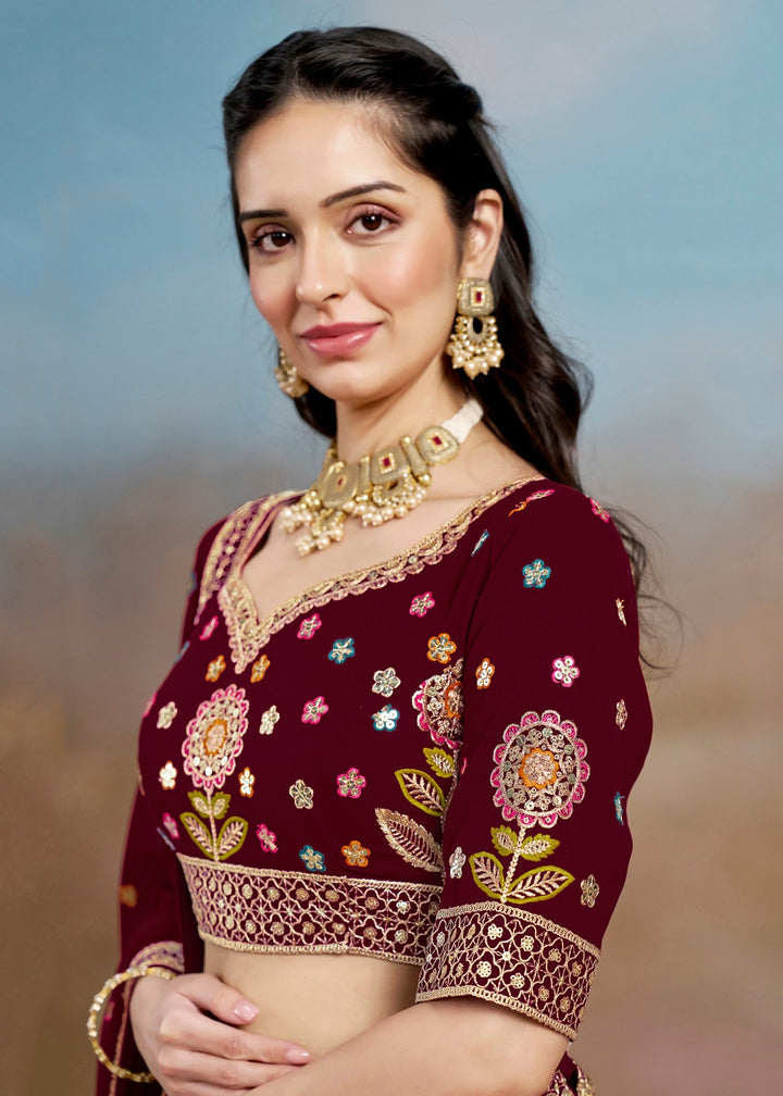 Maroon Georgette Lehenga With Dupatta