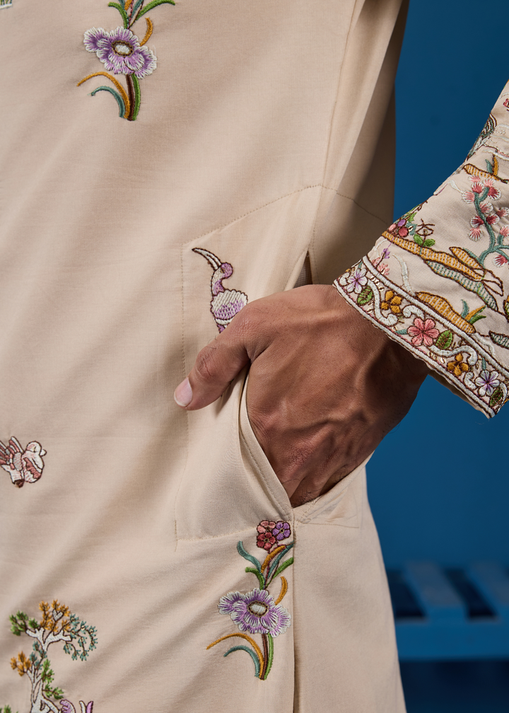 Almond Beige Mens Wear Kurta with Pant