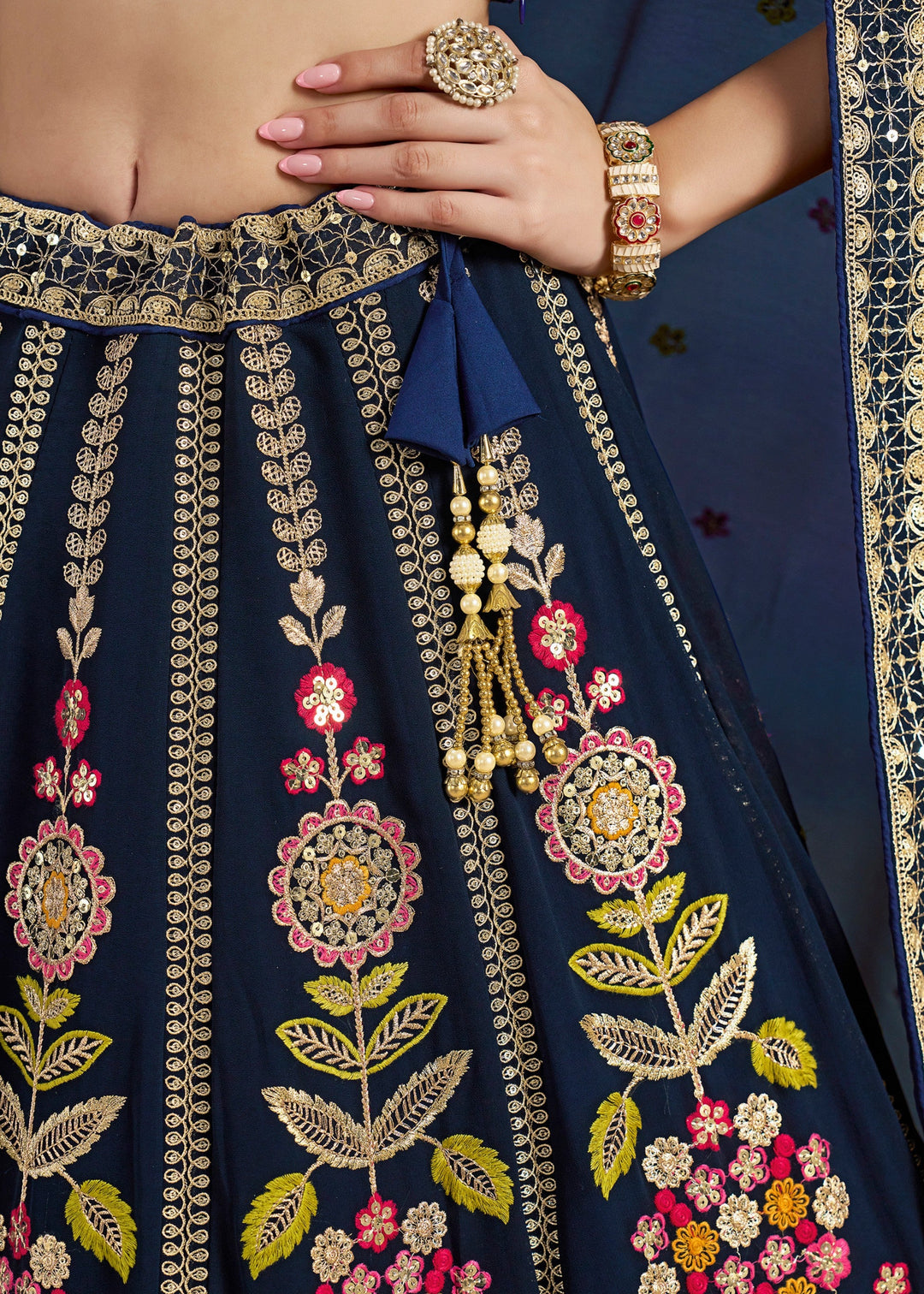 Blue Georgette Lehenga With Dupatta