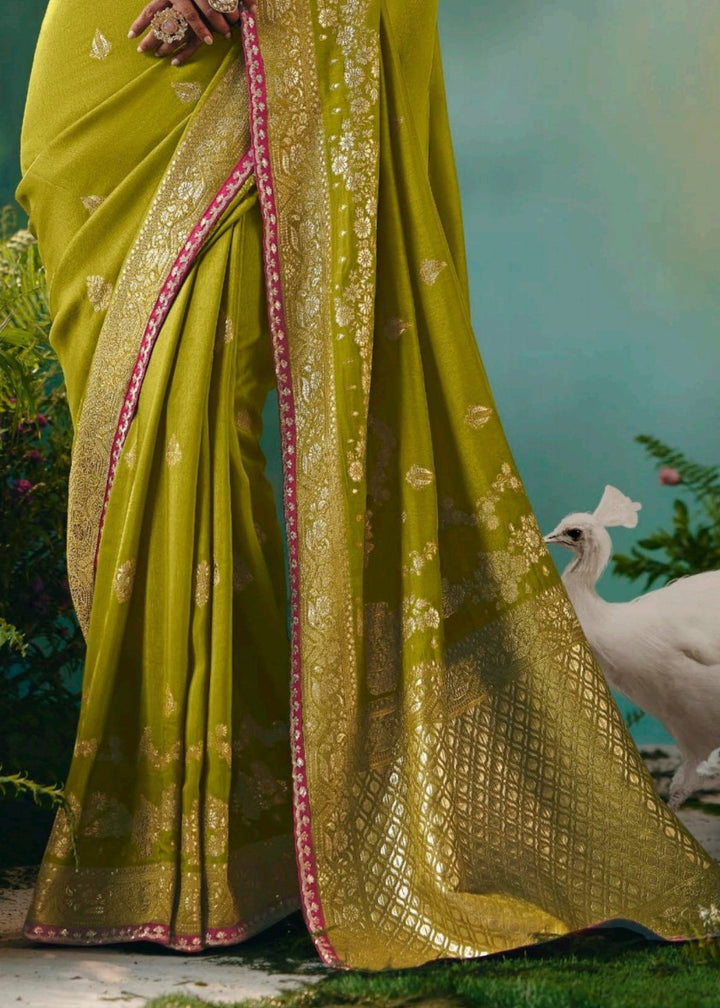 Olive Green Viscose Dola Silk Saree