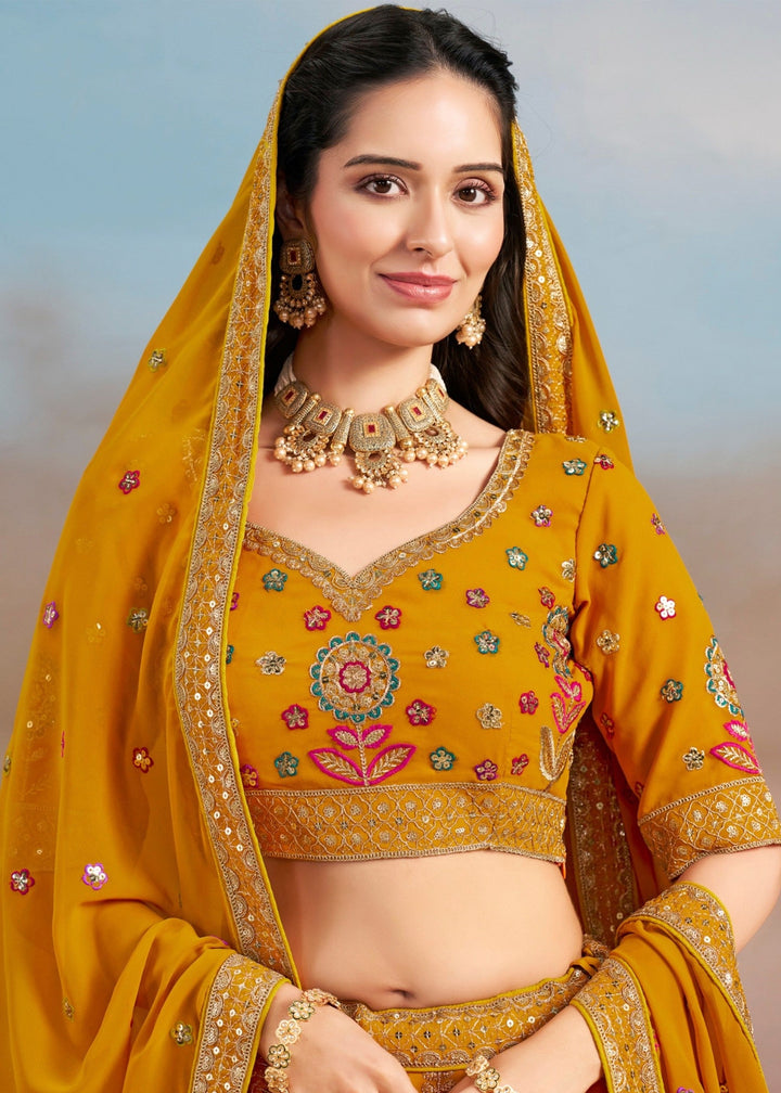 Yellow Georgette Lehenga With Dupatta