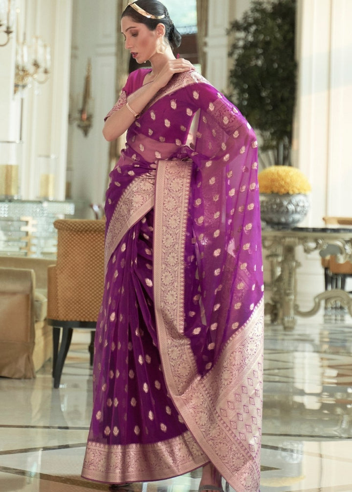 Dark Orchid Purple Organza Silk Saree