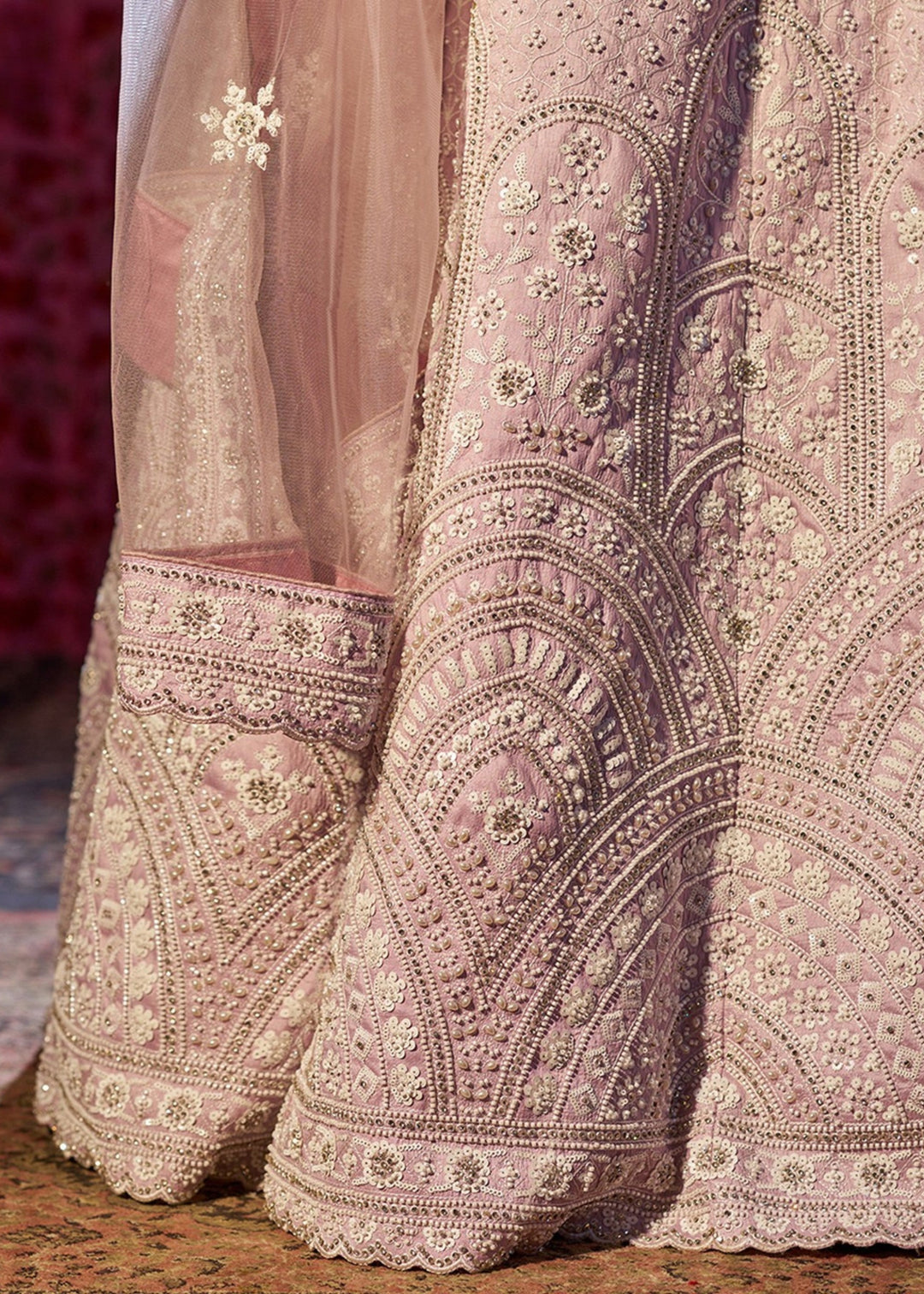 Lilac Thread Work Silk Lehenga
