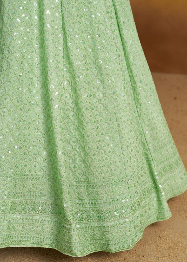 Mint Georgette Lehenga With Dupatta