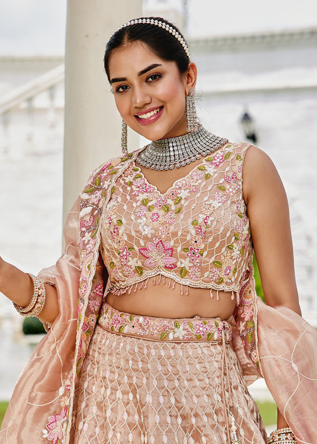 Nude Satin Silk Lehenga Choli