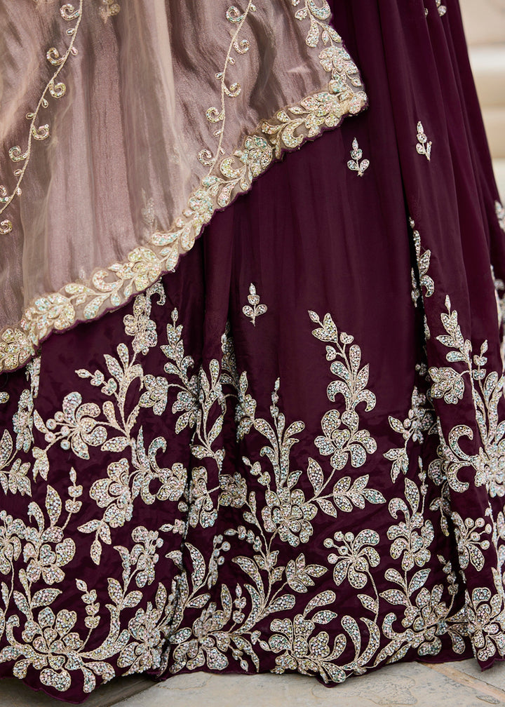 Wine Satin Silk Lehenga Choli