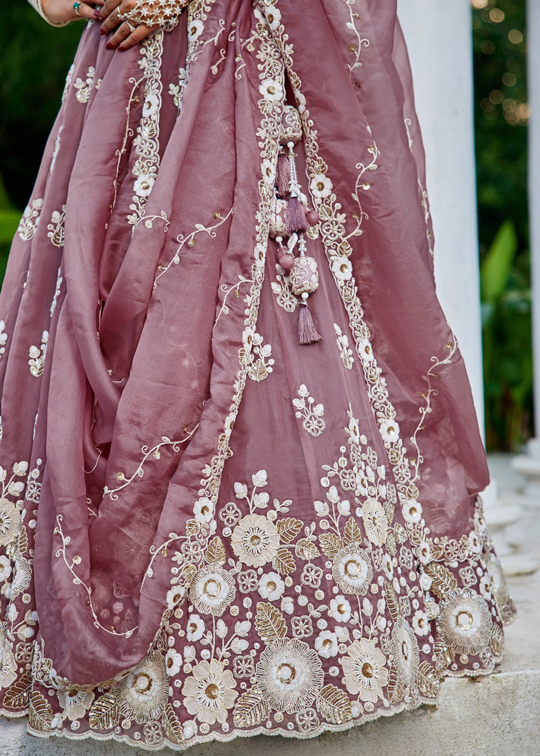 Lavender Organza Lehenga Choli with Beads & Sequince Embroidered