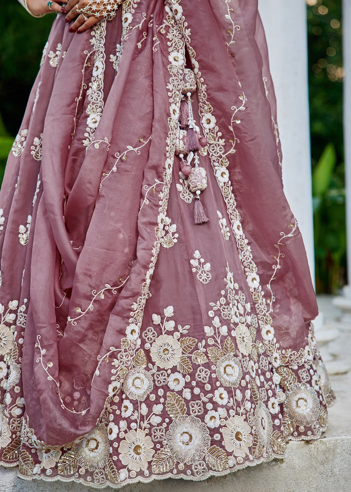 Lavender Organza Lehenga Choli with Beads & Sequince Embroidered
