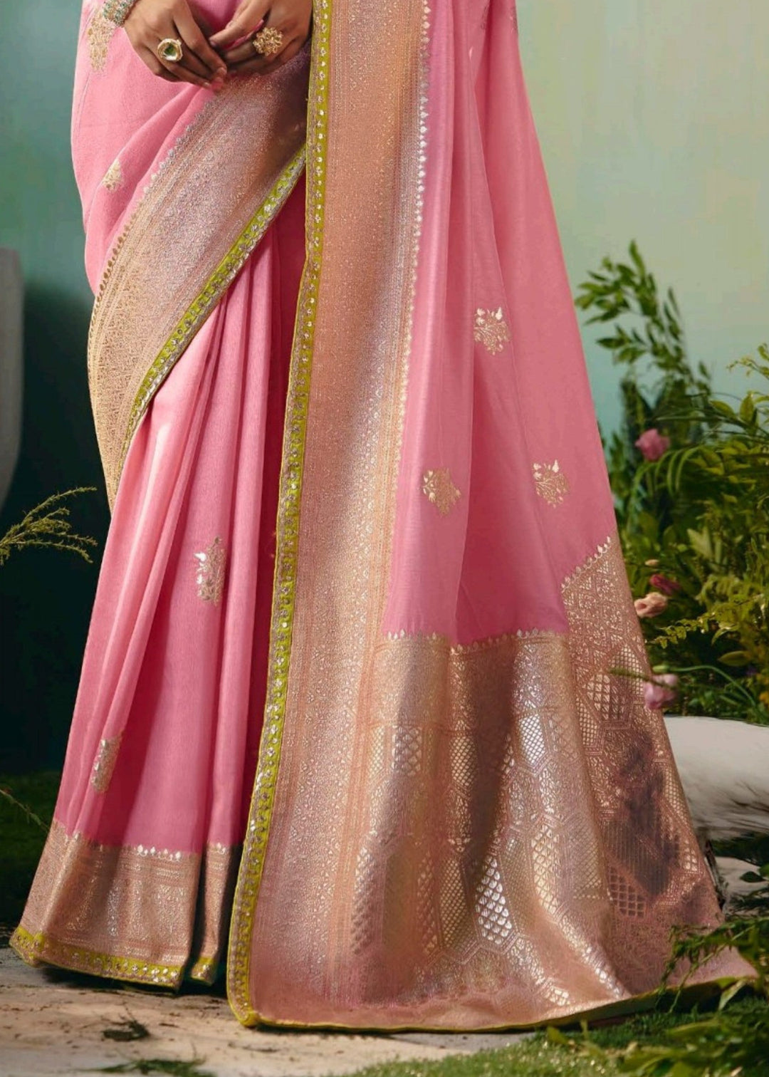 Baby Pink Viscose Dola Silk Saree