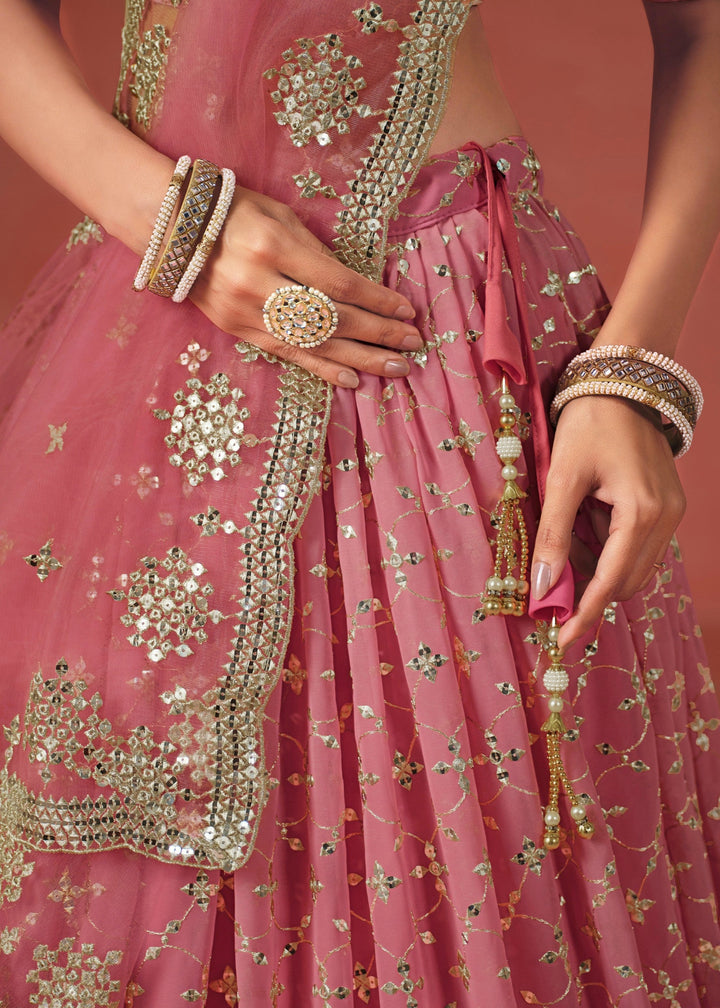 Peach Pink Georgette Lehenga Choli
