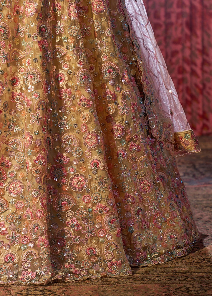 Beige Sequins Thread work Net Lehenga