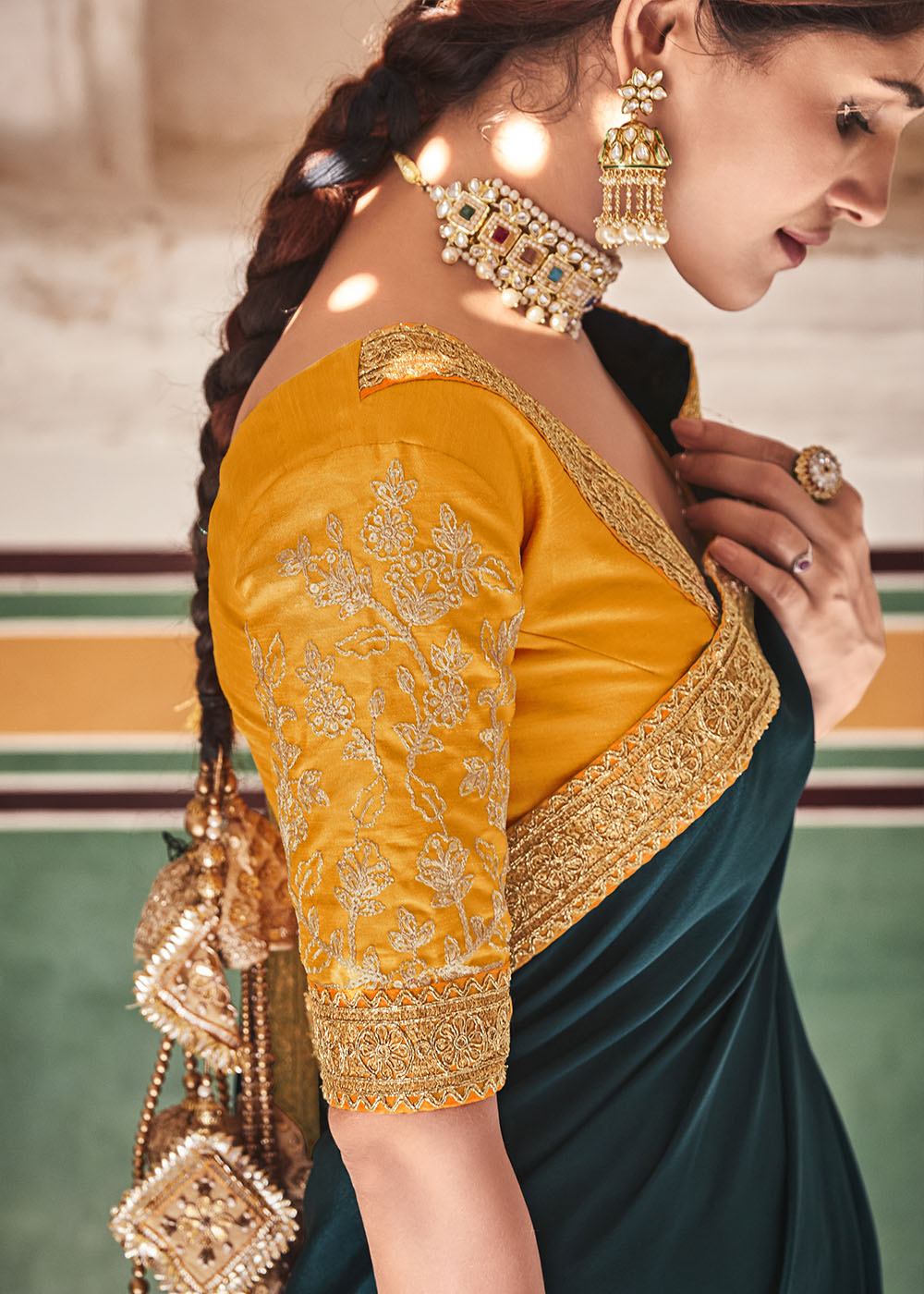 Rama Green Crepe Silk Saree