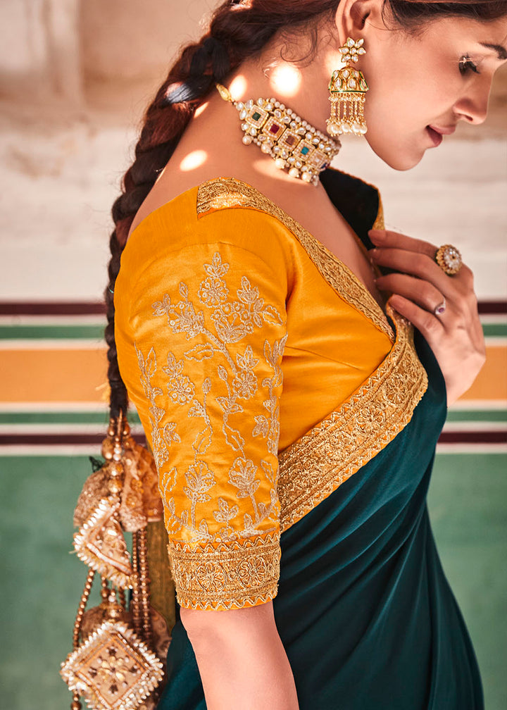 Rama Green Crepe Silk Saree