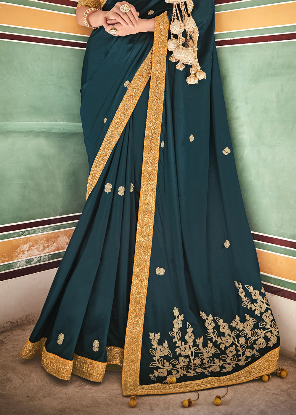 Rama Green Crepe Silk Saree