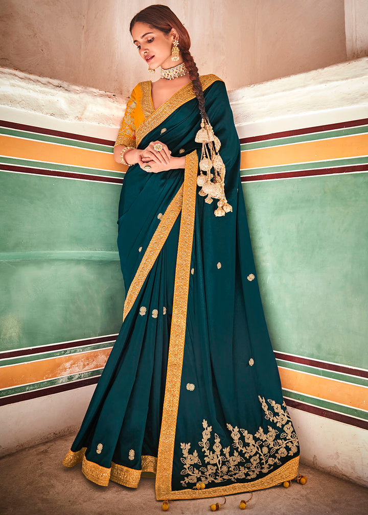 Rama Green Crepe Silk Saree