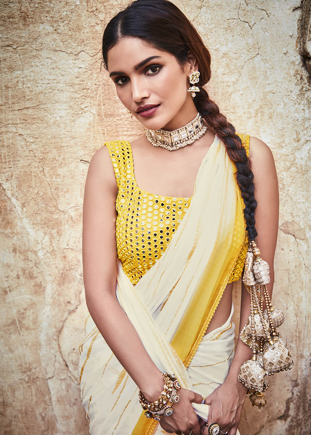 Pearl White Printed Georgette Saree