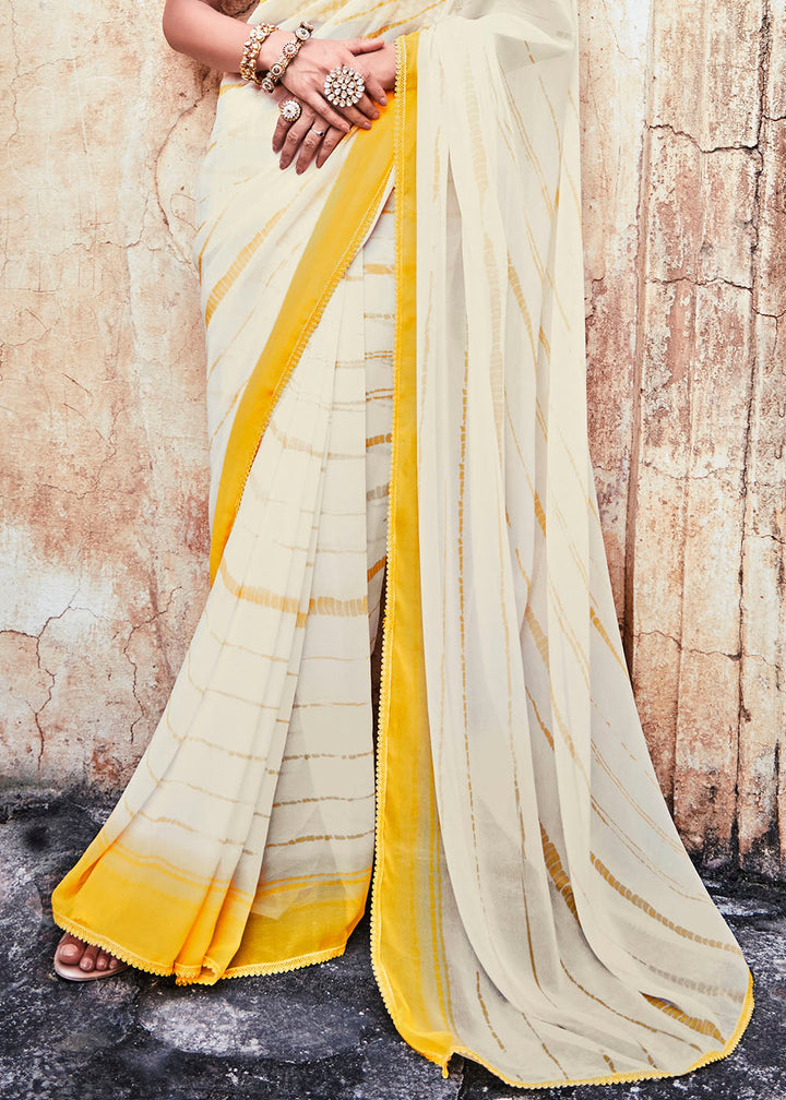 Pearl White Printed Georgette Saree