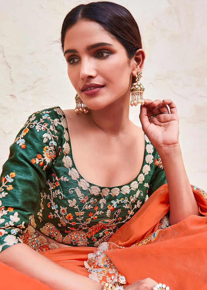 Blaze Orange Organza Silk Saree