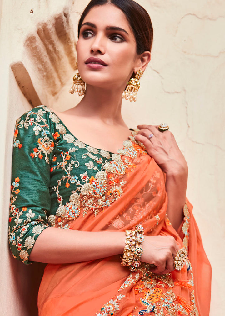 Blaze Orange Organza Silk Saree