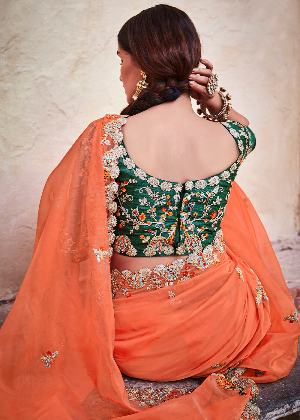 Blaze Orange Organza Silk Saree