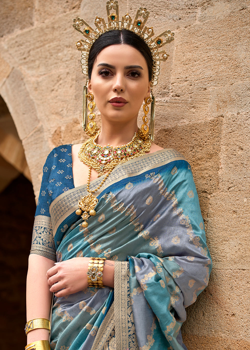 Shades Of Blue Viscose Silk Saree